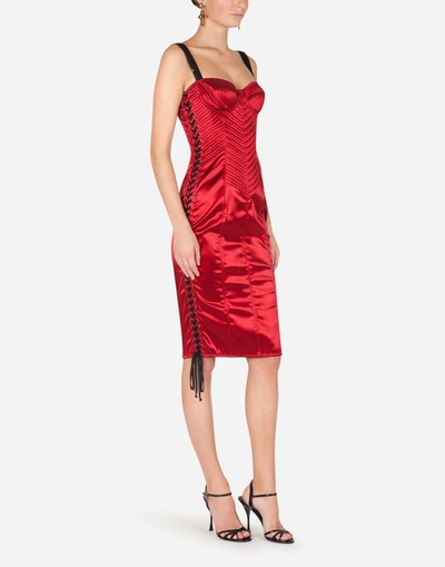 Shop Dolce & Gabbana Satin Corset Dress With Sweetheart Neckline In Red