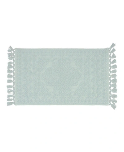 French Connection Nellore Fringe Cotton 17" X 24" Bath Rug Bedding In Light Blue