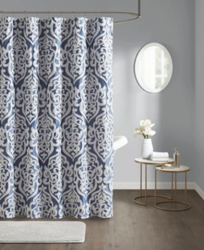 Shop Madison Park Odette Jacquard Shower Curtain, 72" X 72" In Navy
