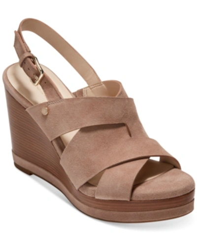 Shop Cole Haan Women's Laci Platform Wedge Sandals In Stone Taupe Suede