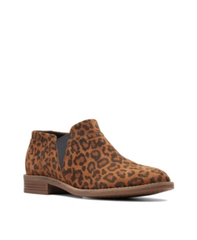 Shop Clarks Collection Women's Camzin Mix Bootie Women's Shoes In Dark Tan Leopard Suede