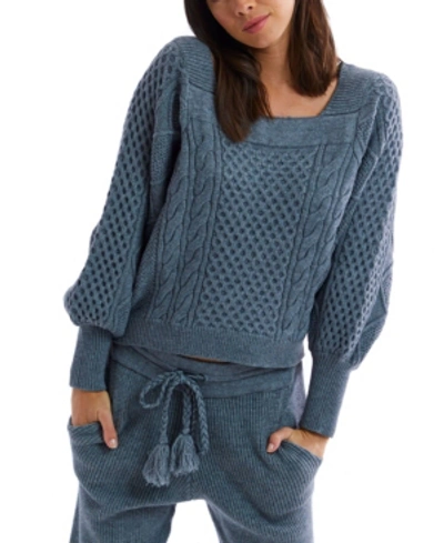 Shop Allison New York Women's Square Neck Cable Knit Sweater In Gray