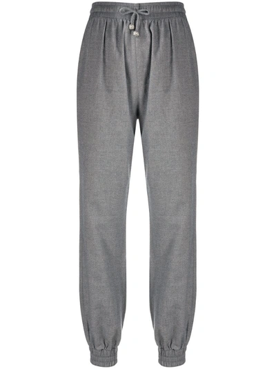 Shop Ermanno Scervino High-waisted Tapered Track Trousers In Grey