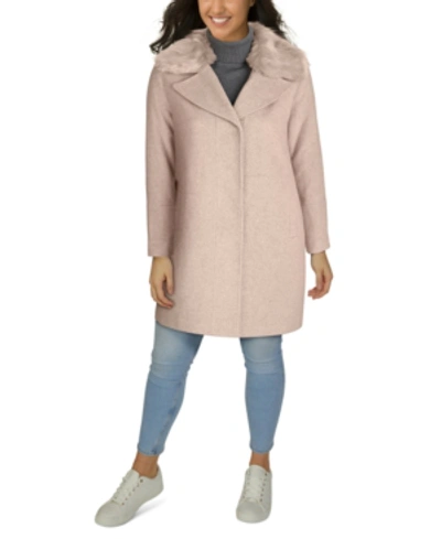 Shop Kenneth Cole Plus Size Faux-fur-collar Walker Coat, Created For Macy's In Blush