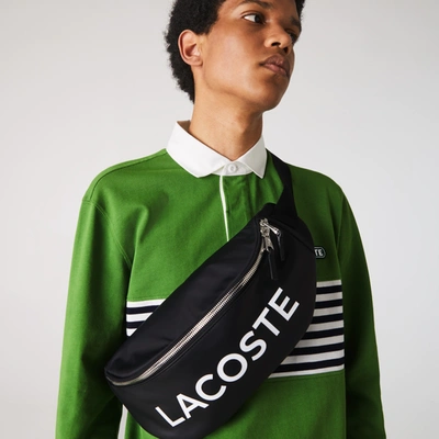 Shop Lacoste Men's L.12.12 Branded Smooth Leather Belt Bag In Noir Blanc