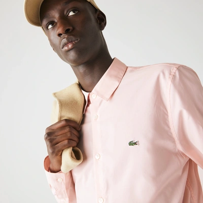 Shop Lacoste Men's Slim Fit Stretch Cotton Poplin Shirt - 17â¾ - 45 In Pink