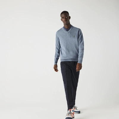 Shop Lacoste Men's V-neck Organic Cotton Sweater - M - 4 In Blue