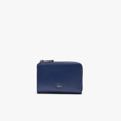 Shop Lacoste Men's Soft Mate Matte Full-grain Leather Zippered Card Holder - One Size In Blue