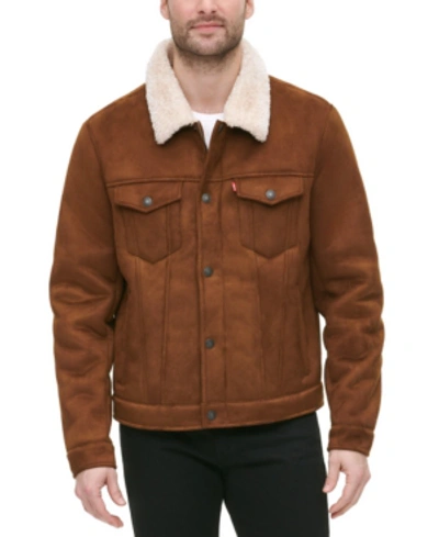 Shop Levi's Men's Relaxed-fit Faux-shearling Trucker Jacket In Brown