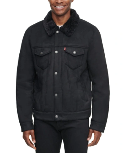 Shop Levi's Men's Relaxed-fit Faux-shearling Trucker Jacket In Black