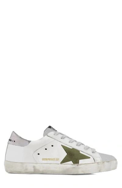 Shop Golden Goose Super-star Sneaker In White / Green Star / Silver