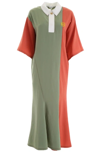 Shop Loewe Bicolor Dress In Orange,green