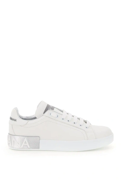 Shop Dolce & Gabbana Classic Portofino Sneakers In White,silver