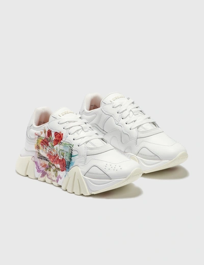 Shop Versace Floral Print Squalo Trainer In White/multicolor