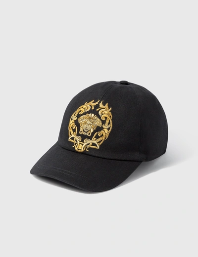 Shop Versace Medusa Crest Embroidered Cap In Black