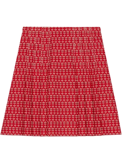 Shop Gucci Daisy Jacquard Mini Skirt In Red