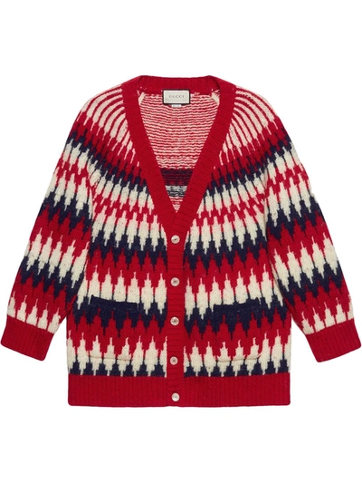Shop Gucci Zigzag Jacquard Organic-wool Cardigan In Red