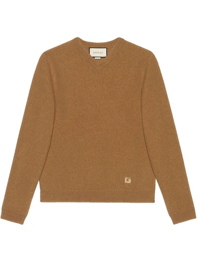 Shop Gucci Intarsia G Knitted Jumper In Brown