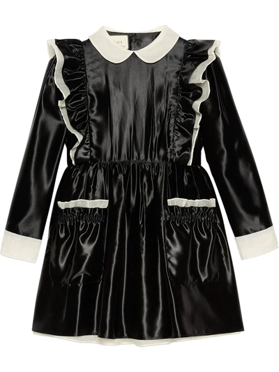 Shop Gucci Ruffle-detail Silk Dress In Black
