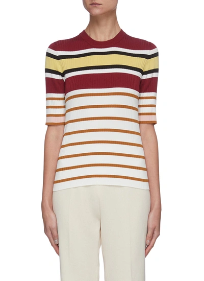 Shop Rosetta Getty Striped Crop Sleeve Sweater In Multi-colour