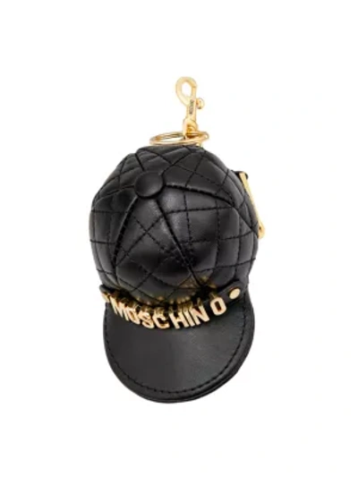 Shop Moschino Quilted Leather Hat Coin Purse In Black Multi