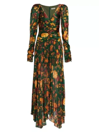 Shop Amur Korena Silk Maxi Dress In Forest Green