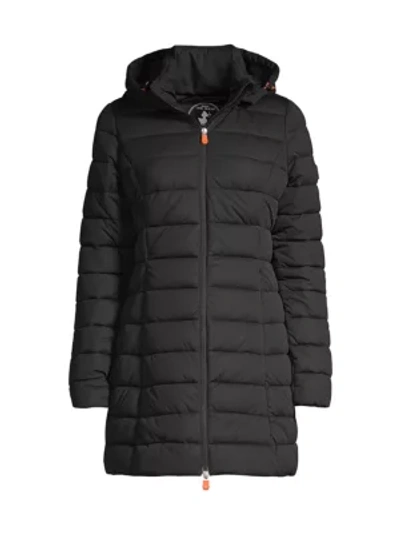 Shop Save The Duck Seal Stretch Hooded Coat In Black