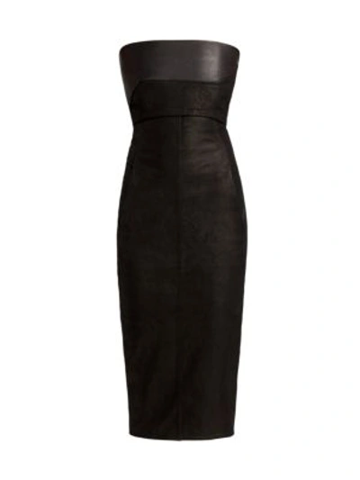 Shop Rick Owens Strapless Leather Bustier Dress In Black