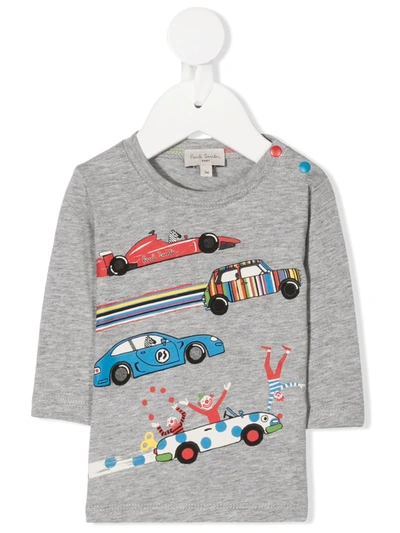 Shop Paul Smith Junior Car Print Long-sleeved Top In 灰色