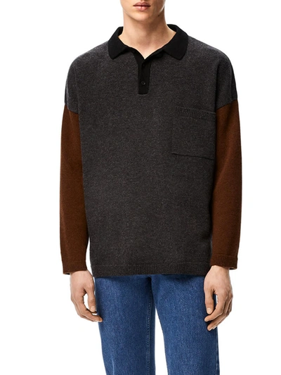 Shop Loewe Polo Sweater In Wool And Cashmere In Grey
