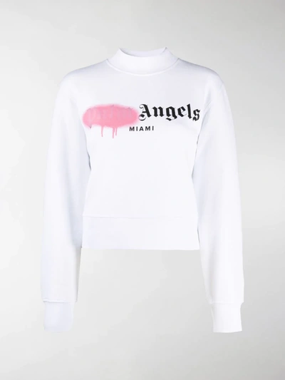 Shop Palm Angels Miami Sprayed Sweatshirt In White