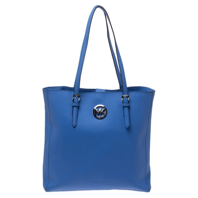 Pre-owned Michael Michael Kors Blue Leather Large Jet Set Travel Tote