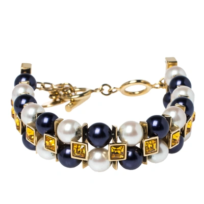 Pre-owned Louis Vuitton Gold Tone Faux Pearl & Crystal Cry Me A River Bracelet In Multicolor