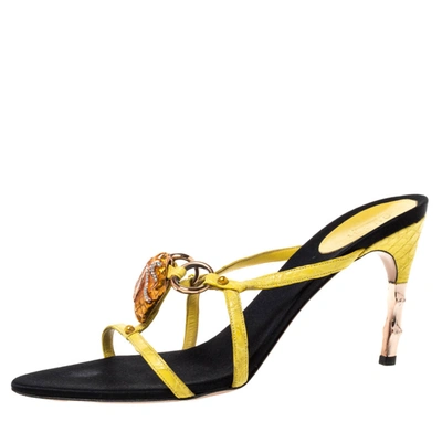 Pre-owned Gucci X Tom Ford Yellow Croc Leather Crystal Snake-head Embellished Strappy Sandals Size 41