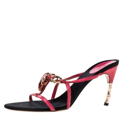 Pre-owned Gucci X Tom Ford Pink Leather Snake Head Embellished Slide Sandals Size 41