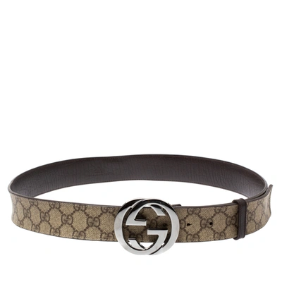 Pre-owned Gucci Beige Gg Supreme Canvas Interlocking G Buckle Belt 95cm