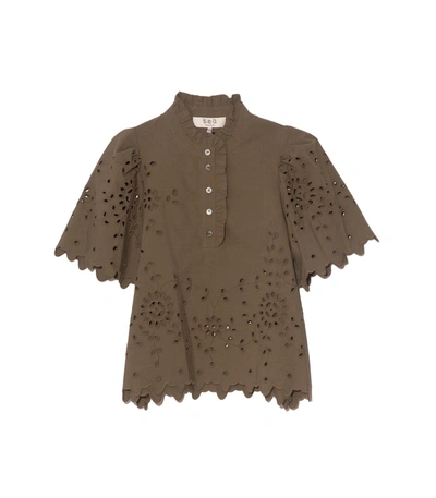 Shop Sea Fern Eyelet Short Sleeve Top In Army In Green