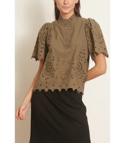 Shop Sea Fern Eyelet Short Sleeve Top In Army In Green