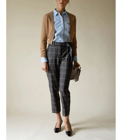 Shop Brunello Cucinelli Belted Plaid Wool Pant In Anthraci