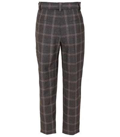 Shop Brunello Cucinelli Belted Plaid Wool Pant In Anthraci