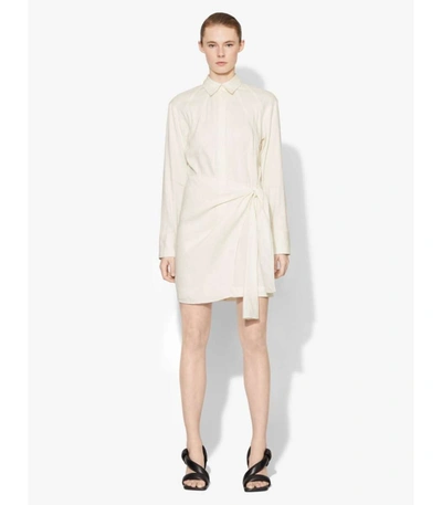 Shop Proenza Schouler White Label Linen Blend Long Sleeve Wrap Dress In Off White