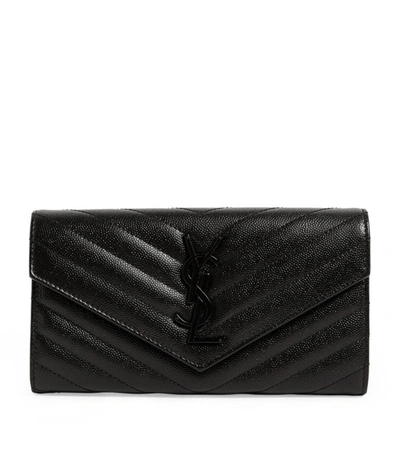 Shop Saint Laurent Matelassé Large Flap Wallet In Black