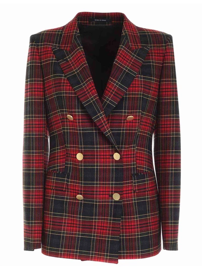 Shop Tagliatore Tartan Double-breasted Jacket In Red And Green
