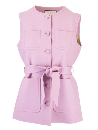 Shop Gucci Woolen And Silk Waistcoat With Belt In Pink