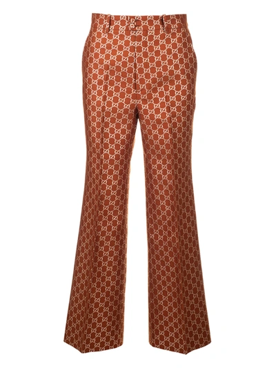 Shop Gucci Gg Lamé Wide-leg Pants In Brown