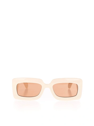 Shop Gucci Rectangular Sunglasses In Ivory And Brown In White