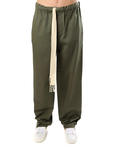 Shop Loewe Cotton Drawstring Trousers In Military Green