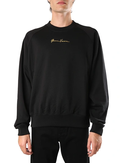 Shop Versace Black Cotton Sweatshirt With Gv Signature Embroidery