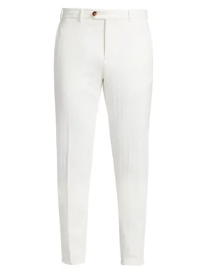 Shop Brunello Cucinelli Chevron-cotton Straight-leg Trousers In White
