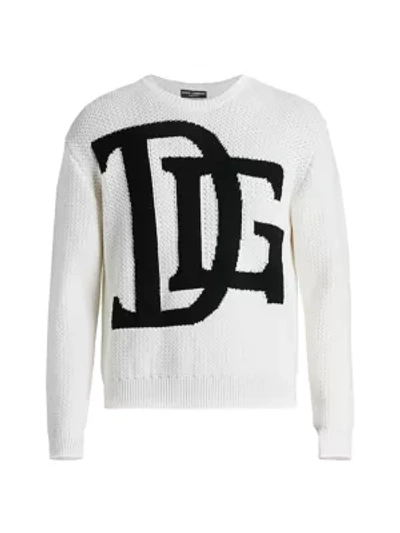 Shop Dolce & Gabbana Textured Weave Logo Sweater In White